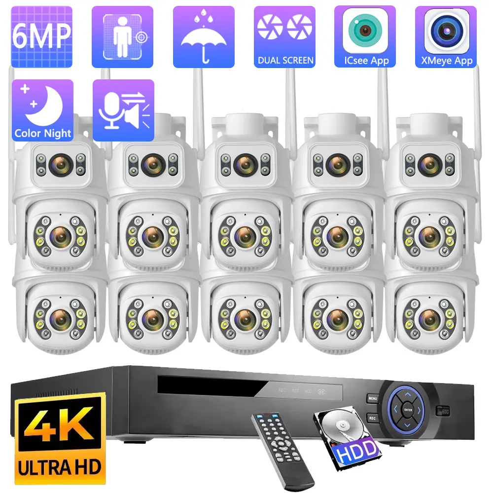 

10CH 4K POE NVR HD 6MP Dual Lens PTZ WIFI IP Home Security Cameras System Video H.265 CCTV Auto Track Wireless Surveillance Kit