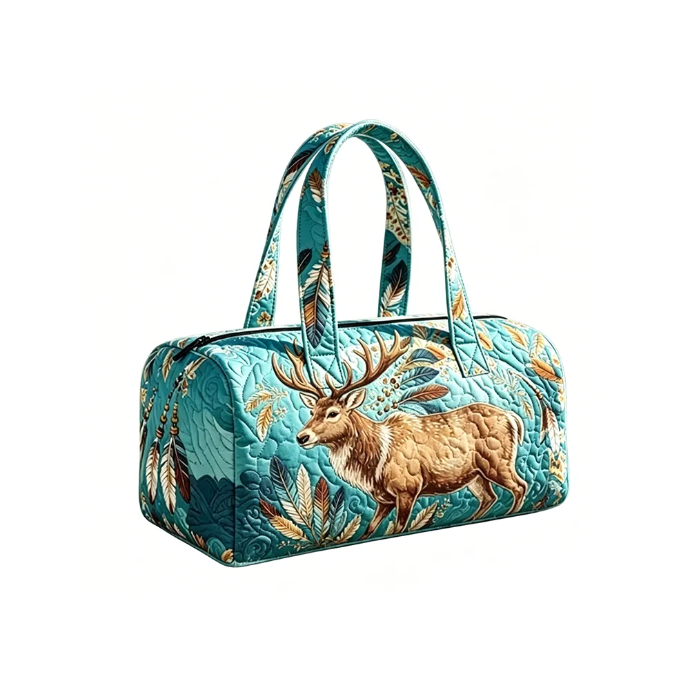 Vintage Deer Quilted Duffel Bag Tropical Parrot Corgi Dog Printed Overnight Travel Handbag Lightweight Luggage for Vacation Gym
