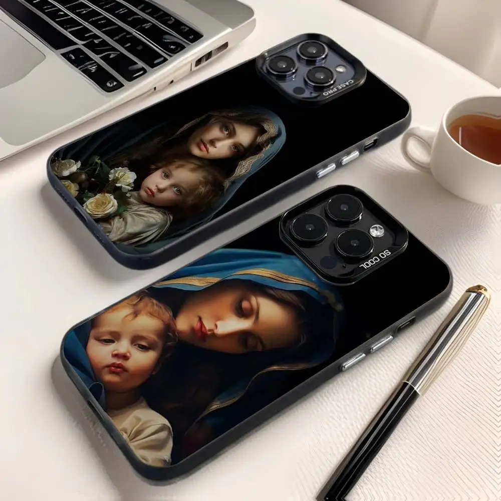Virgin Maria Mary Phone Case For iPhone 16,15,14,13,12,11,8,7,Pro,Max,Plus,Mini,XS,SE Anti Fall Black Matte Hard