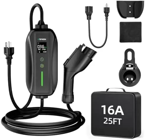 

Зарядное устройство для электромобилей 16А, уровни 1 и 2, сертифицировано ETL, зарядная станция J1772, кабель 25 футов, 120В/240В, адаптеры NEMA 6-20P и 5-15P