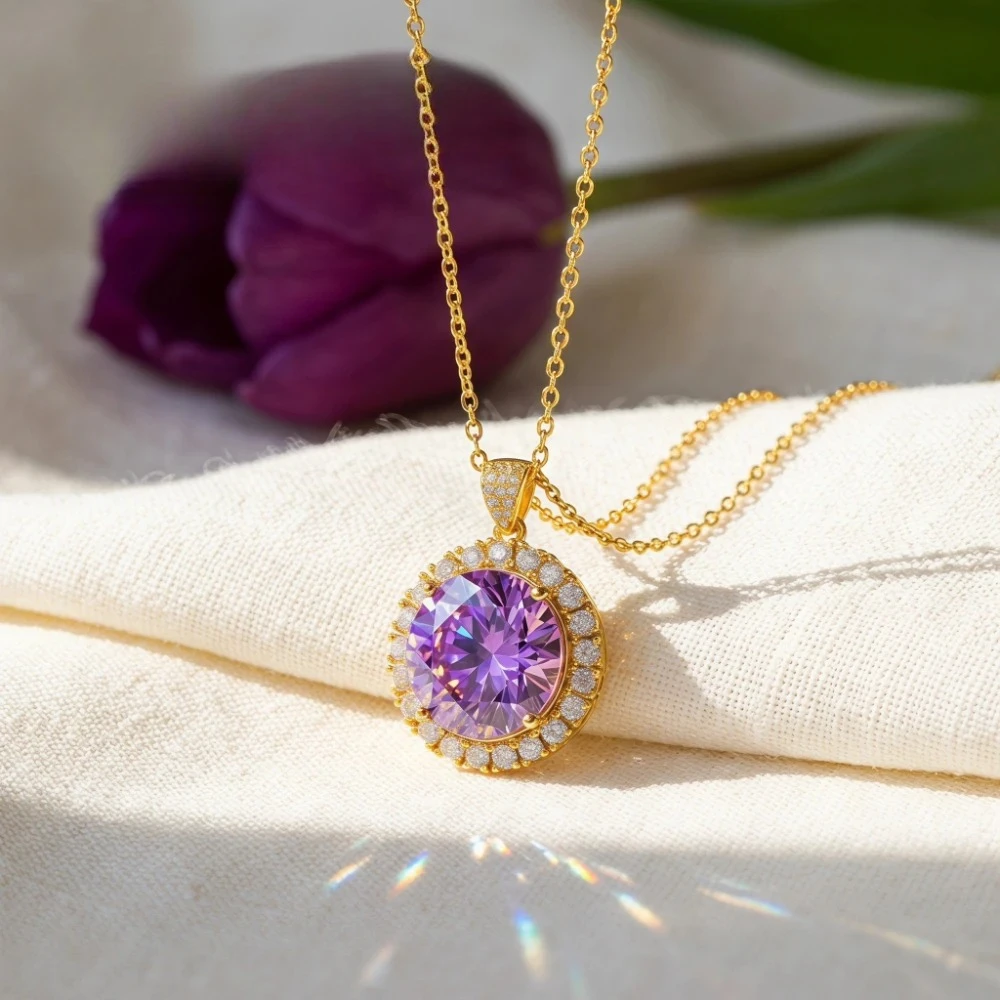 Luxury Semi-gold 925 Sterling Silver Ultra-bright Blue sapphire Pendant. Colorful Gemstone Necklace, Designed for Women.