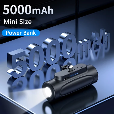 Мини-Power Bank для Apple USB Type C Портативная зарядная станция для iPhone 15, Xiaomi Mi Samsung Powerbank с подсветкой, запасной аккумулятор