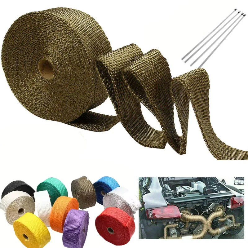 

5M/10M Motorcycle Exhaust Thermal Tape Header Heat Wrap Manifold Insulation Roll Resistant with Stainless Ties Motorcycle Parts