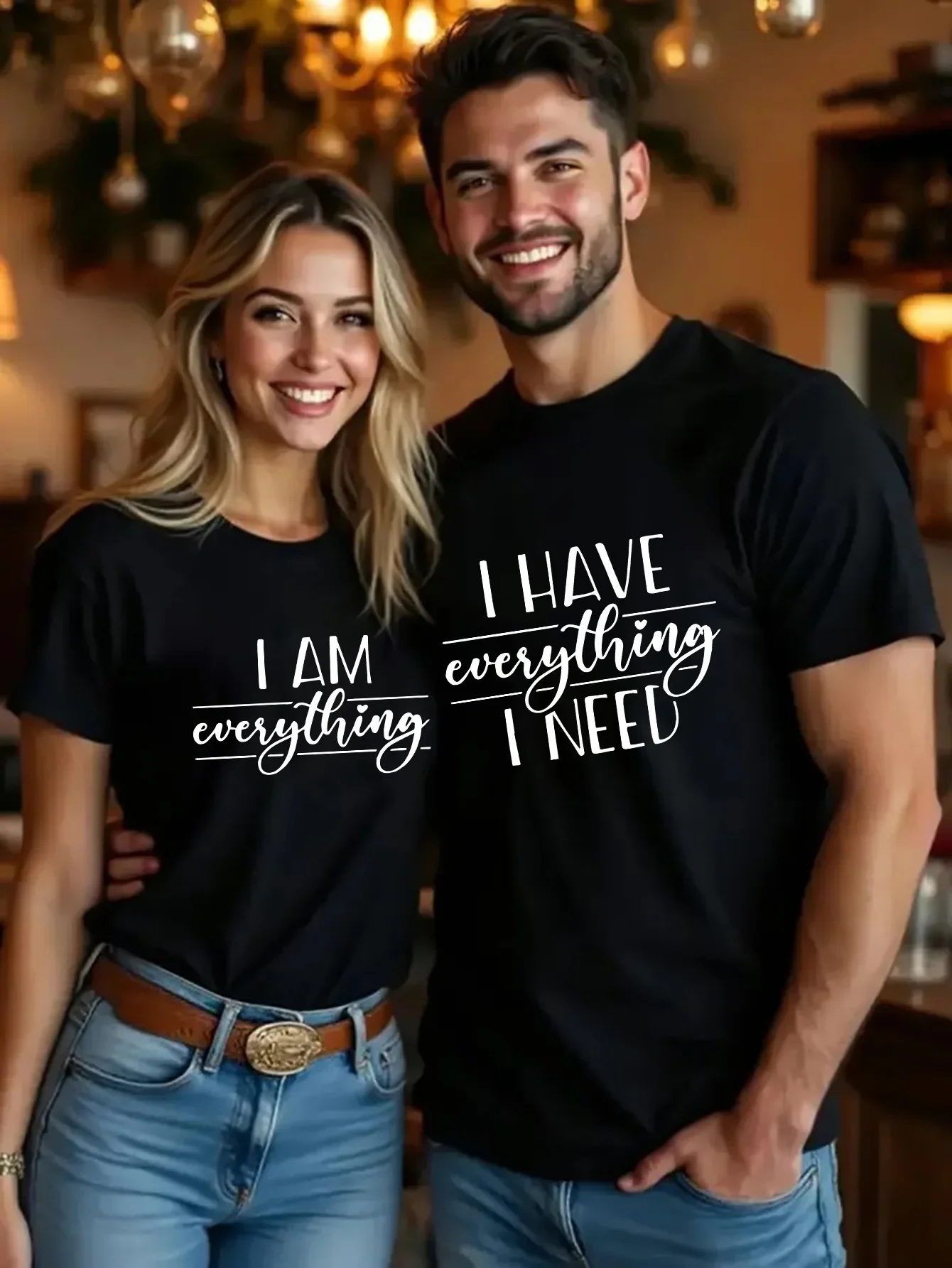 

His and Her Matching Couple T Shirt Romantic Couple Design with Letter Pattern Design Casual Round Neck Short Sleeve