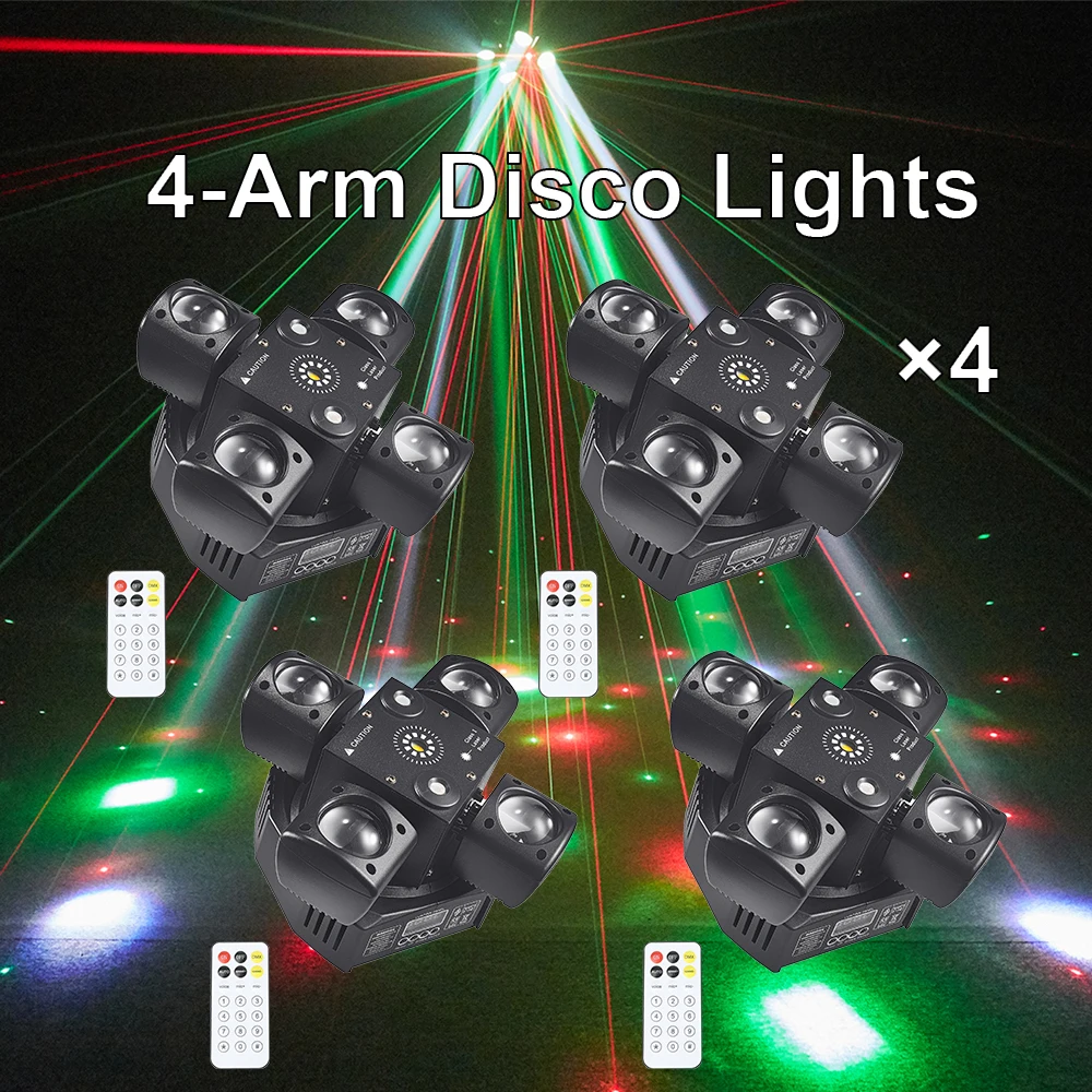 

48W Mini Moving Head LED Disco Lights RGBW 4-Arm Remote Control DJ Light DMX512 Beam Strobe Effect Party Stage NightClub Bar