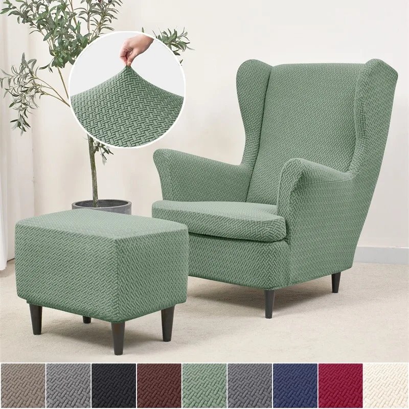 

Stretch Wingback Chair Covers Jacquard Armchair Slipcovers Wing Chair Cover with Seat Cushion Case Sofa Cover for Living Room