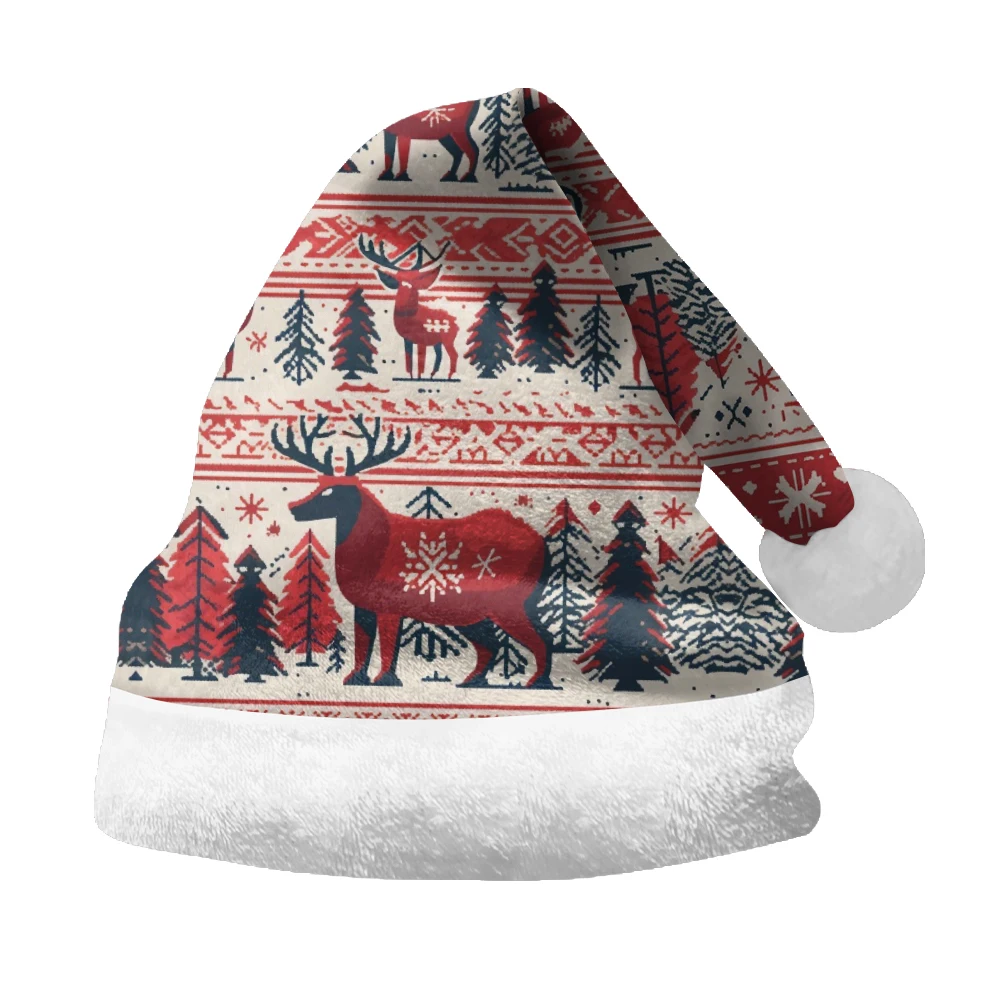 Fashionable Christmas hat with plush insulation and deer print, high-quality warmth and comfort