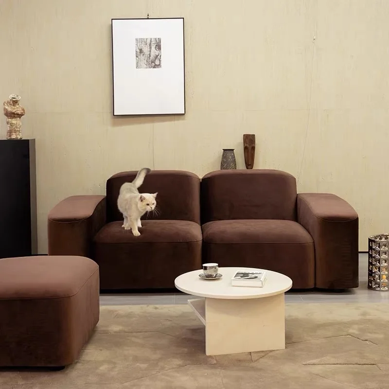 Velvet three-seater sofa for living rooms, modern minimalist double-row split sofa