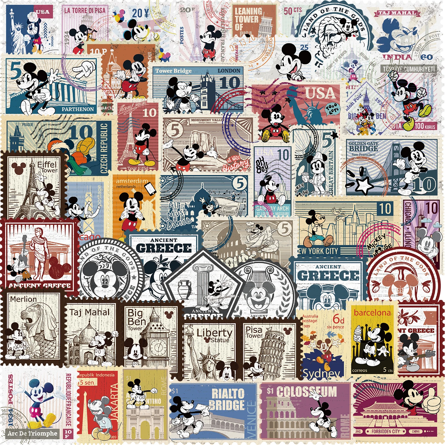 50 pezzi Disney Vintage Mickey francobolli adesivi cartoni animati simpatici graffiti decalcomanie per laptop scrapbook adesivo diario bagagli