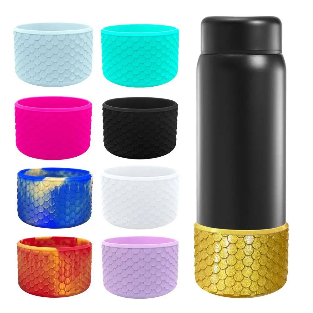 Protective Water Bottle Sleeve Silicone Cup Boot with Fish Scale Pattern Soft Elastic Water Bottle Sleeve Anti-slip for Sports