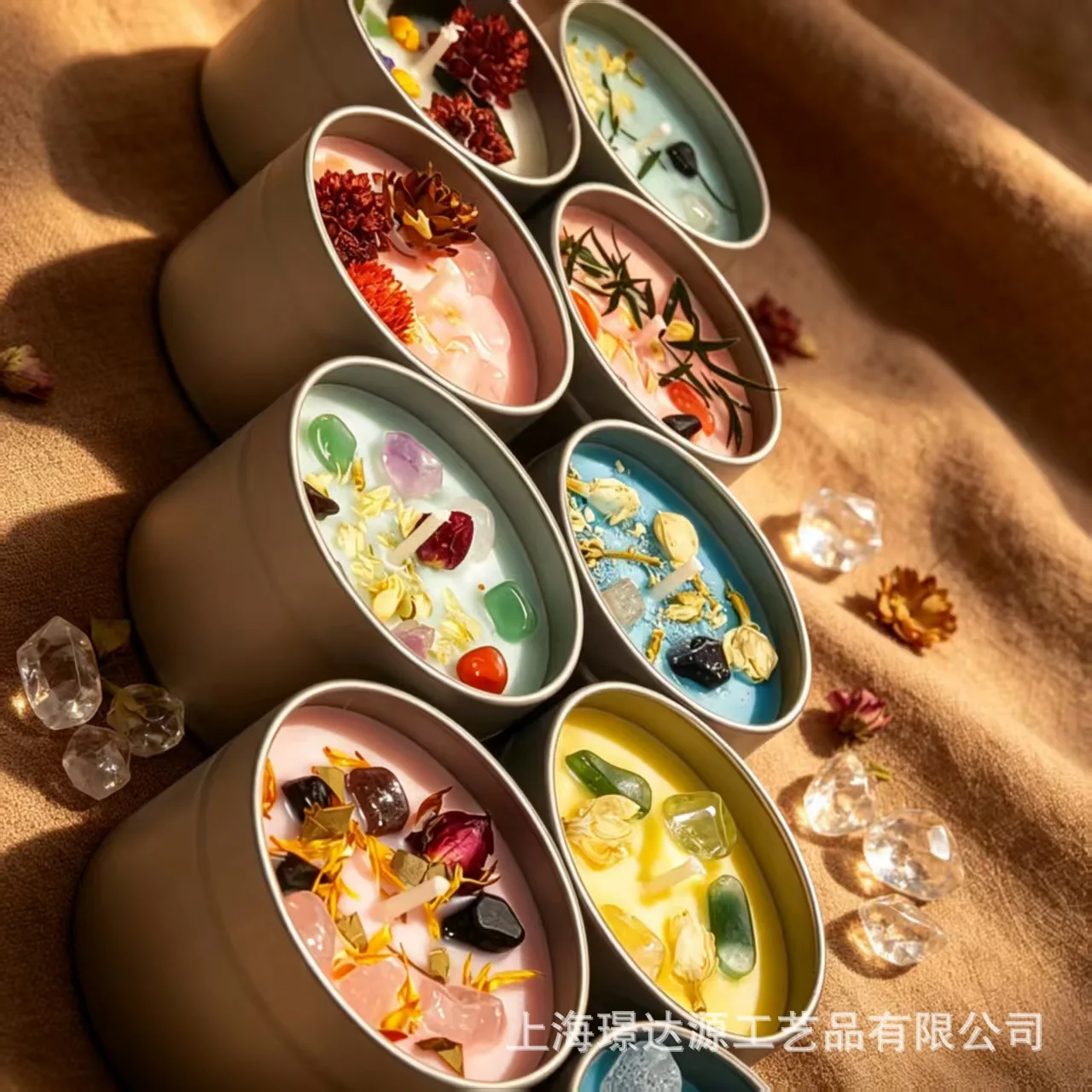 Factory direct sales aromatherapy candle 3 ounces crystal dried flower 64 tin can soybean wax aromatherapy modeling candle