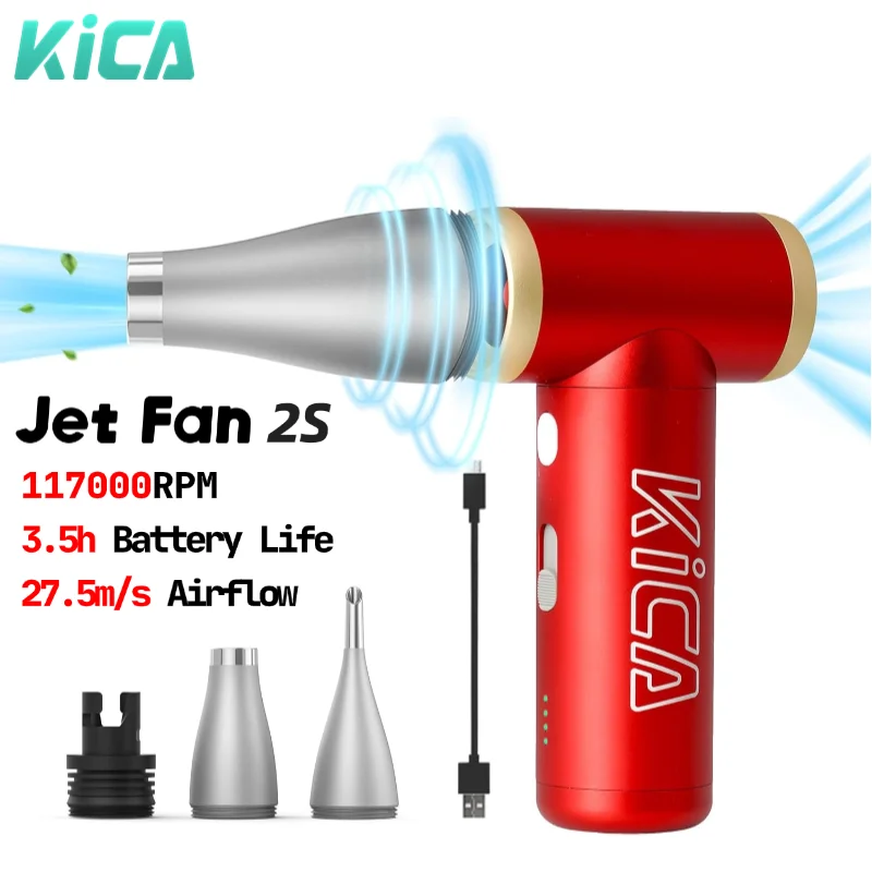 KICA Jetfan 2S Compressed Air Duster Electric Blower 27.5m/s Portable Cordless Cleaner 117000 RPM Rechargeable Air Blower, Metal