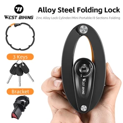 WEST BIKING Bicycle Foldable Chain Lock Alloy Steel High Strength Cycling Lock Anti Theft Security Road Bike Scooter E-Bike Lock