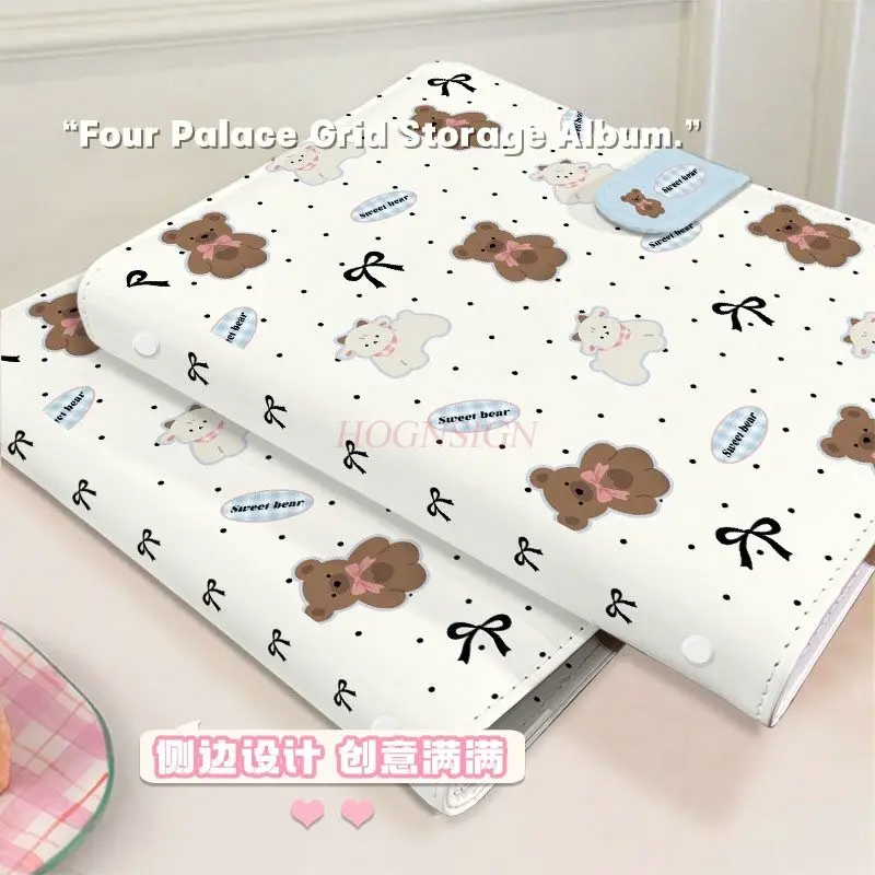 1book Ins Style Storage Album 3-inch Four Grid Collection Album Bear Mie Mie Double sided Colorful PU Leather Polaroid Mini Albu