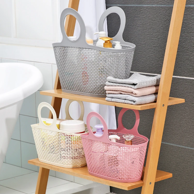 Plastic Portable Bath Basket Bathroom Products Shampoo Sundries Storage Basket Multi-functional Hollow Small Basket