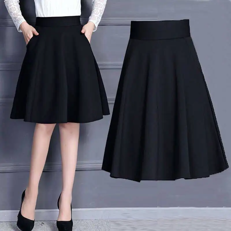 Spring Autumn New Oversized High Waist Slimming Versatile Half Length A-line Skirt Women's Pocket Safety Pants Mid Length Skirt