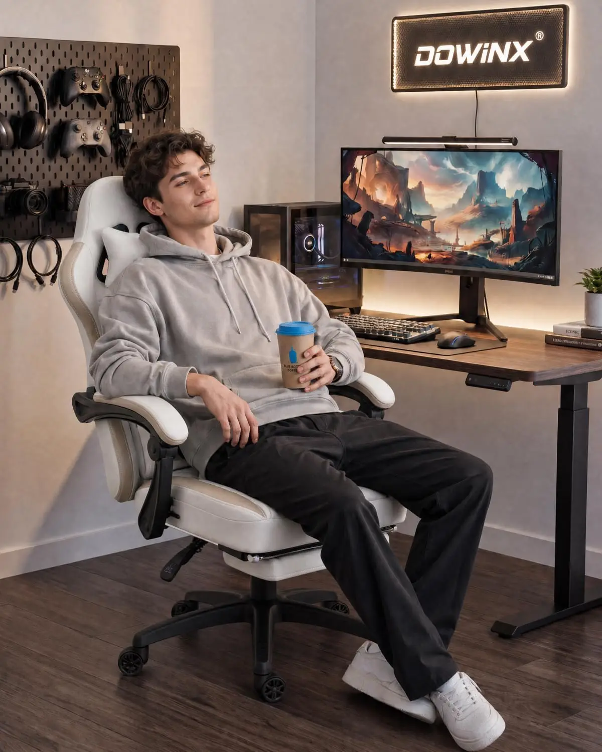 Breathable Fabric Gaming Chair with Pocket Spring Cushion Gel Pad Storage Bag Massage Footrest Office Computer Chair, Customized