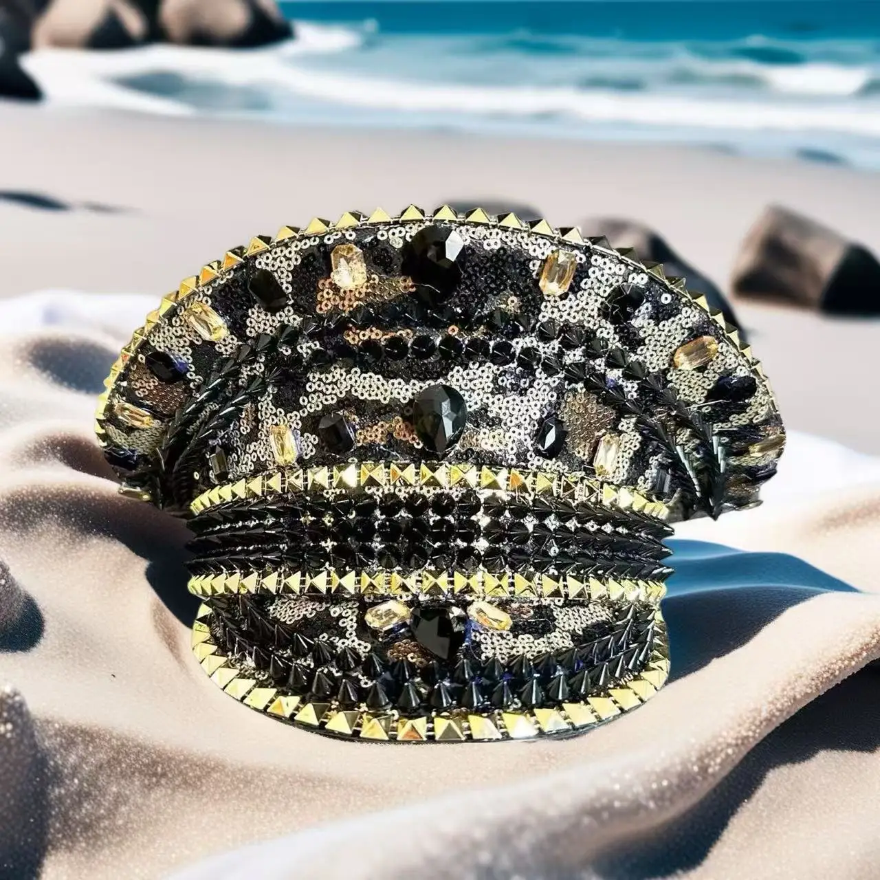 HongLuan  Halloween Costume Hat, Captain Hats Rhinestone for Burning Man Festival Woman, Cosplay Female Accessories