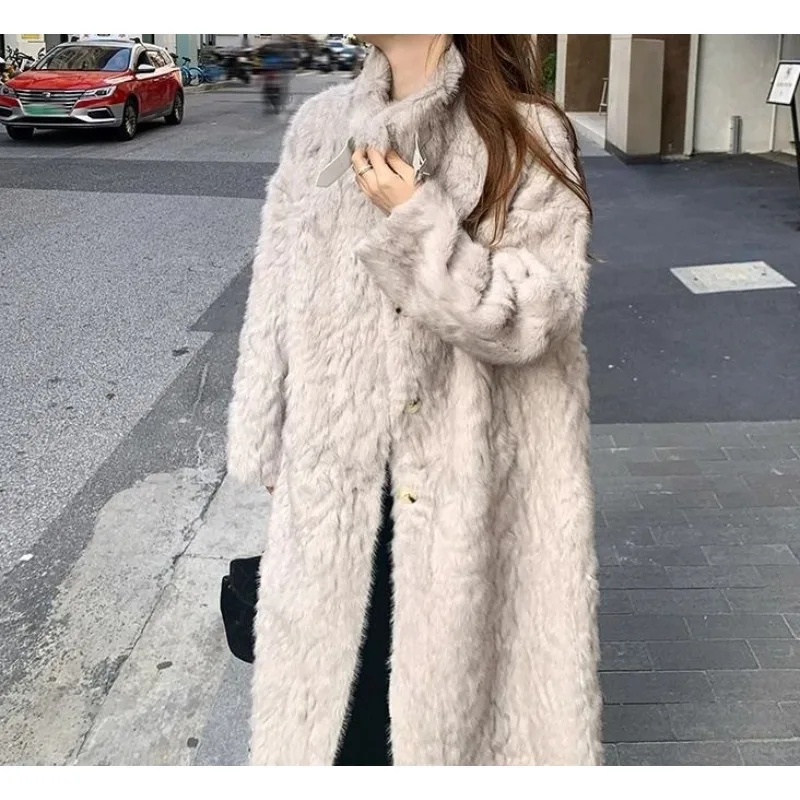2025 Winter New Style Stand-Collar Lamb Wool Coat for Women Long-Sleeved Thickened, Eco-Friendly Fur Coat for Women