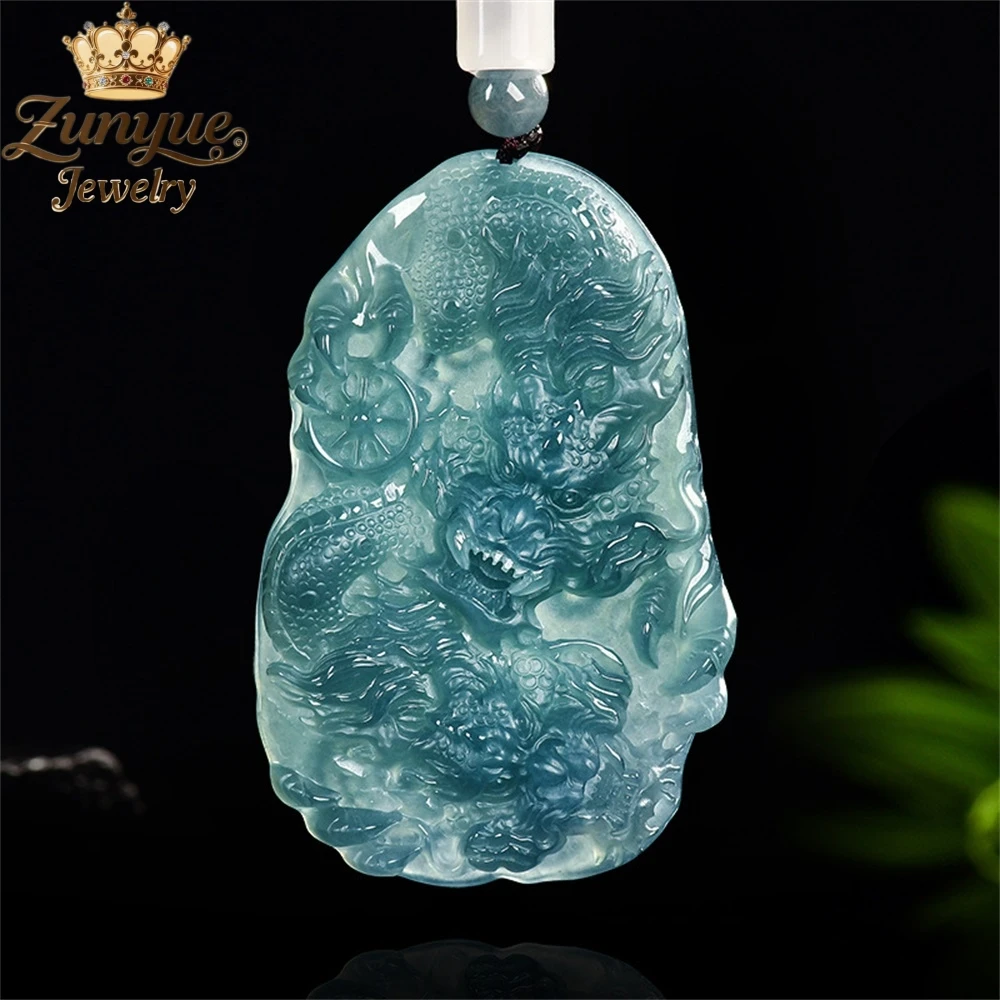 

Натуральный натуральный жадеит класса А с синей водой, мощный дракон, бренд, кулон с драконом большого зодиака, роскошное качество, ювелирные изделия, подвески, подарок