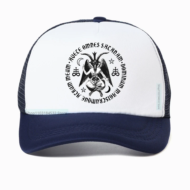 Baphomet Satanic Crosses With Hail Satan hat cartoon print Satanic Lucifer Devil Baseball cap summer Mesh Trucker Caps Gorras