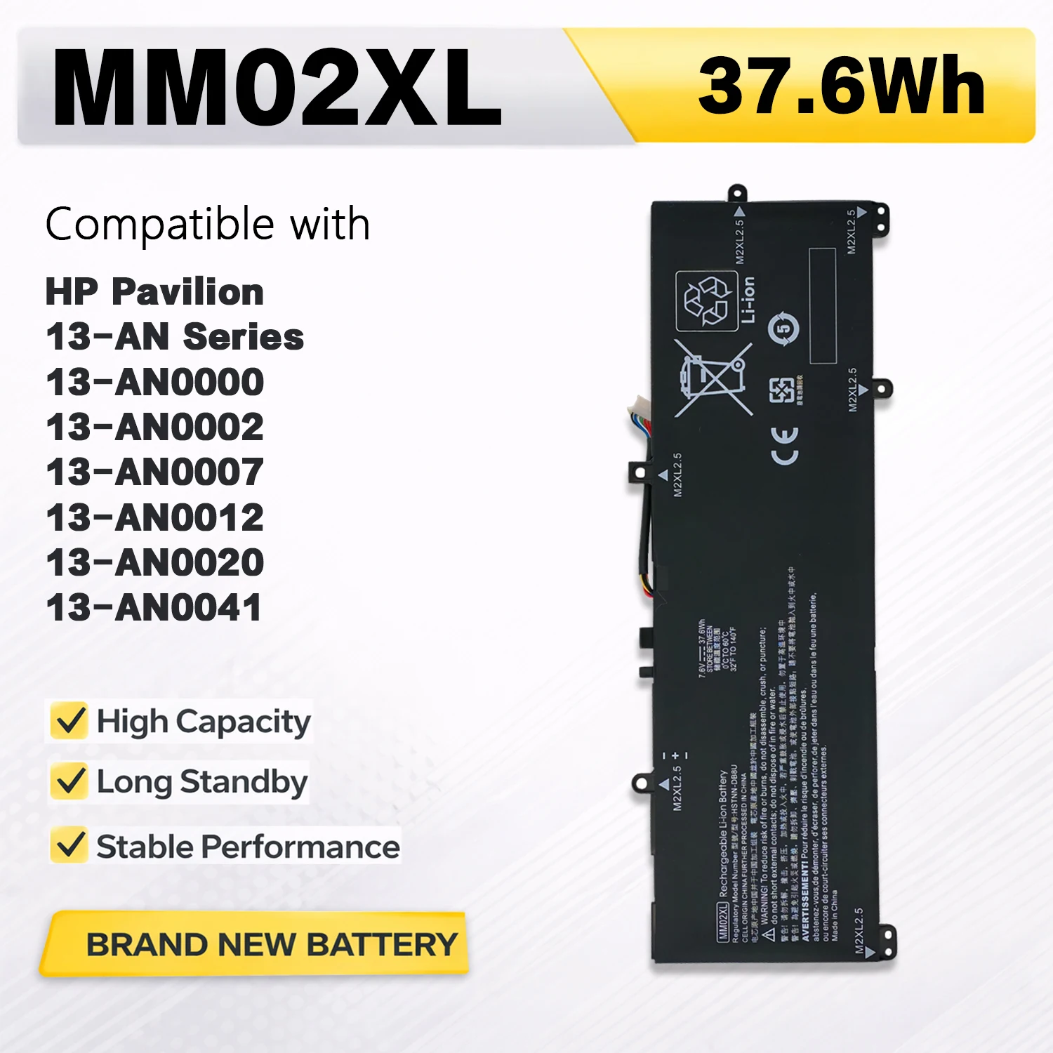 

Аккумулятор PowerHub MM02XL для ноутбуков HP Pavilion 13-AN Series HSTNN-DB8U L27868-1C1 L27868-2D1 37.6Wh 7.6V