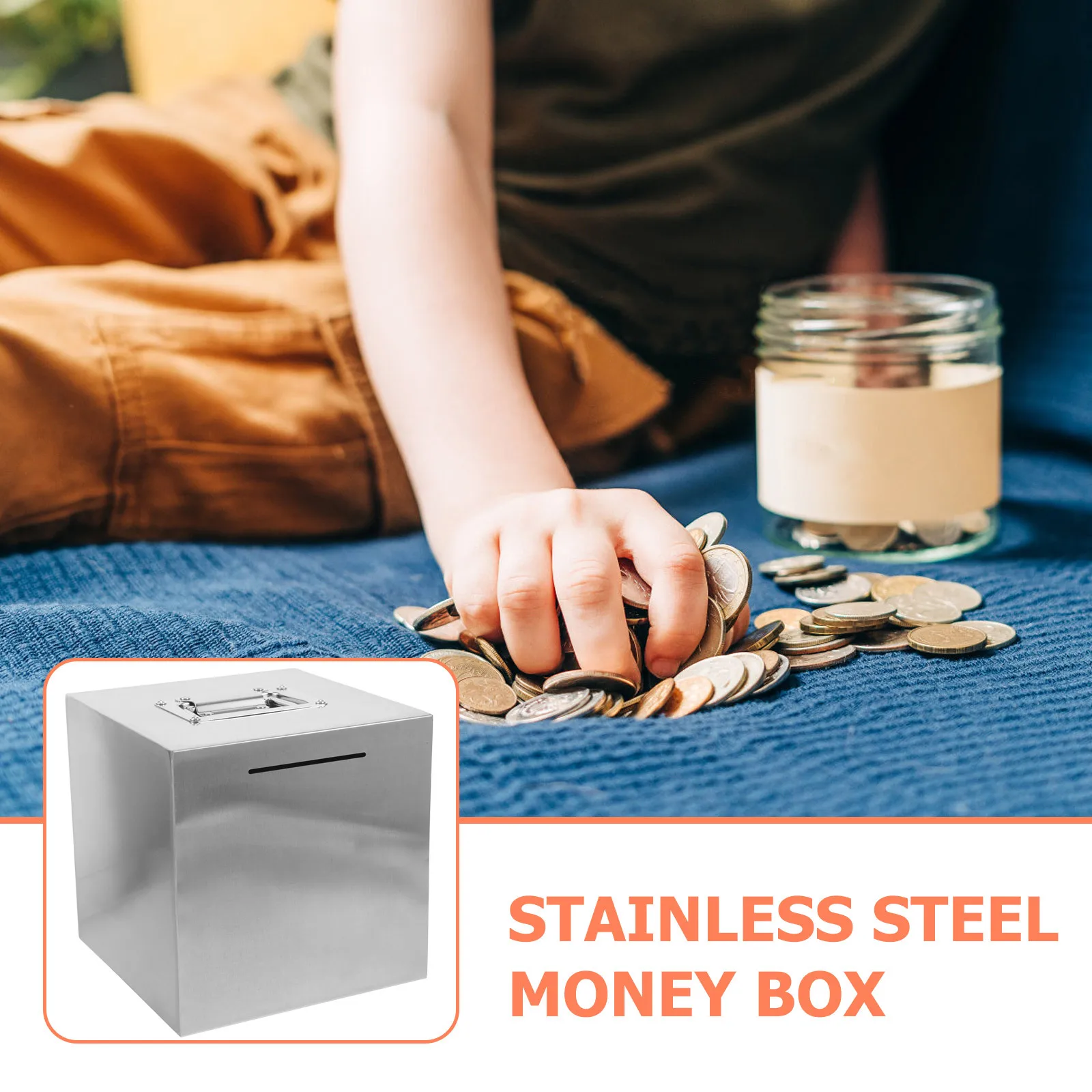 

Durable Stainless Steel Piggy Bank Unbreakable Money Box Saving Bank Coin Jar Saving Pot for Adults Office Home