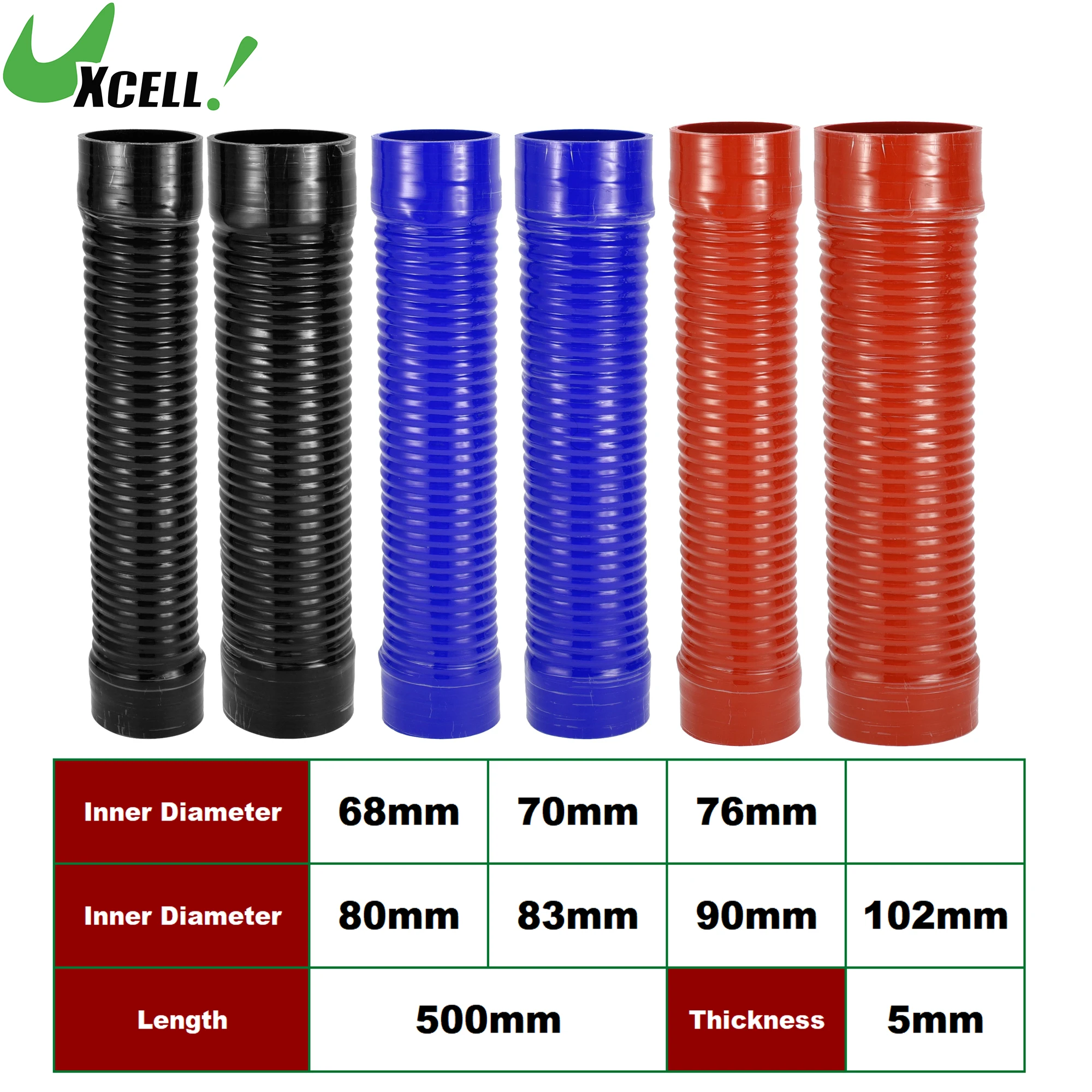

UXCELL 68/70/76/80/83/90/102mm ID Car Silicone Corrugated Pipe Threaded Hose Inlet Outlet Joint Hose 500mm Long 5mm Thickness