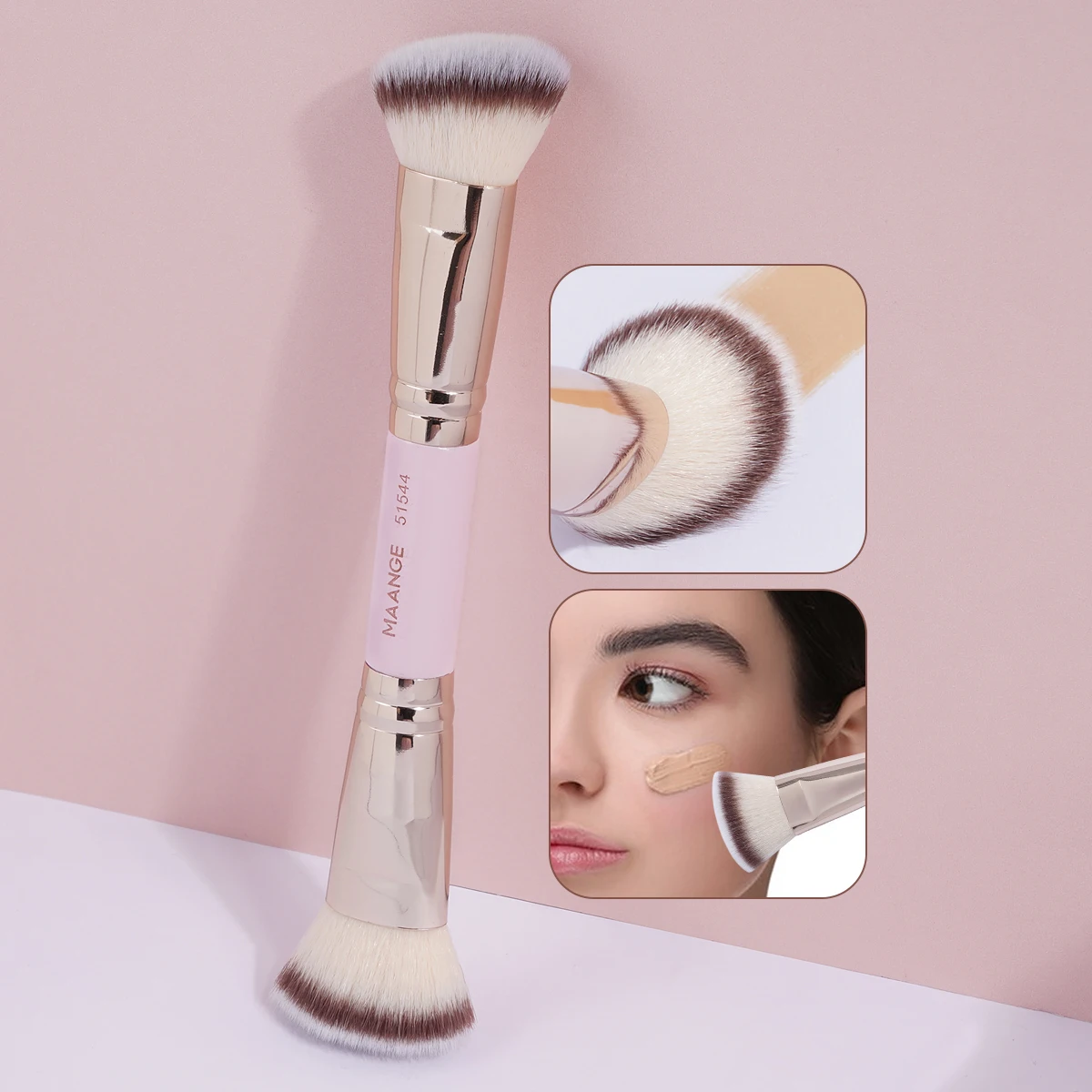 MAANGE Double Head Makeup Brushes 2 In 1 Flat/Angled Foundation Concealer Contour Brush for Blending Loose Powder Liquid Cream