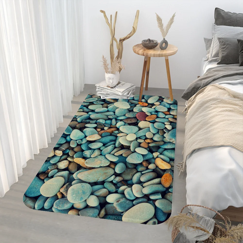 3D Stone Beach Pebbles Bathroom Mat Kids Room Bedroom Decoration Balcony Anti-Slip Doormat Living Room Welcome Rug