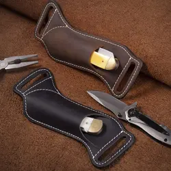 Vintage Cowhide Fold Knife Protector Bag Leather Sheath Cover Scabbard Straight Pocket Knife Cover Bag Case Holder Outdoor Tools