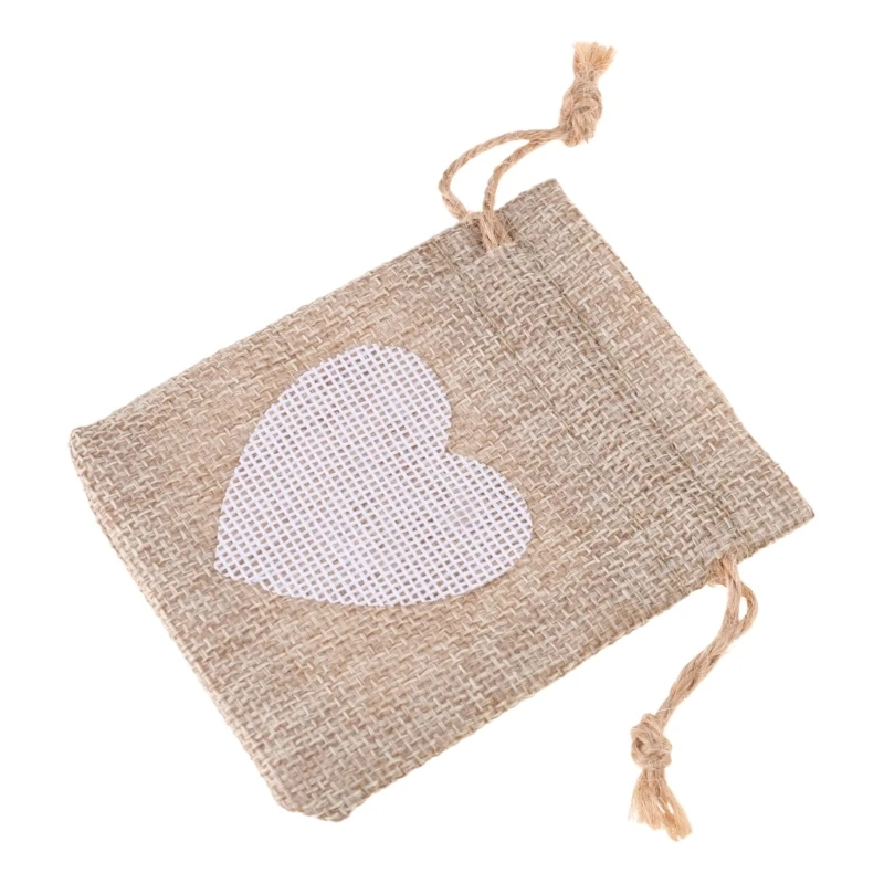 Bolsas lino con cordón corazón, elegante bolsillo para envolver joyas, 10 Uds.