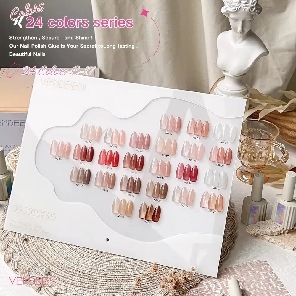 Vendeeni 24 Farben/Set Jelly Clear Gel Nagellack Semi-Permanent Hautfarbe Nude Pink UV LED Soak Off Gel Lack mit Display – Detail 5