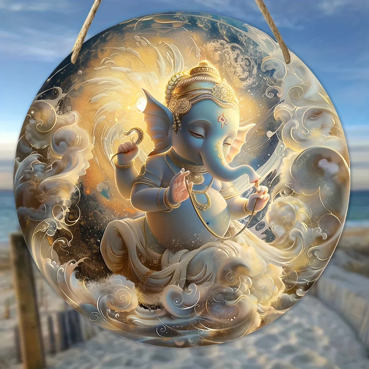 

Rustic Acrylic Ganesha Sign,Hindu Deity Wall Art,Ganesh Plaque With Greenery Accent,Farmhouse Porch Welcome Sign,Home&Wall Decor