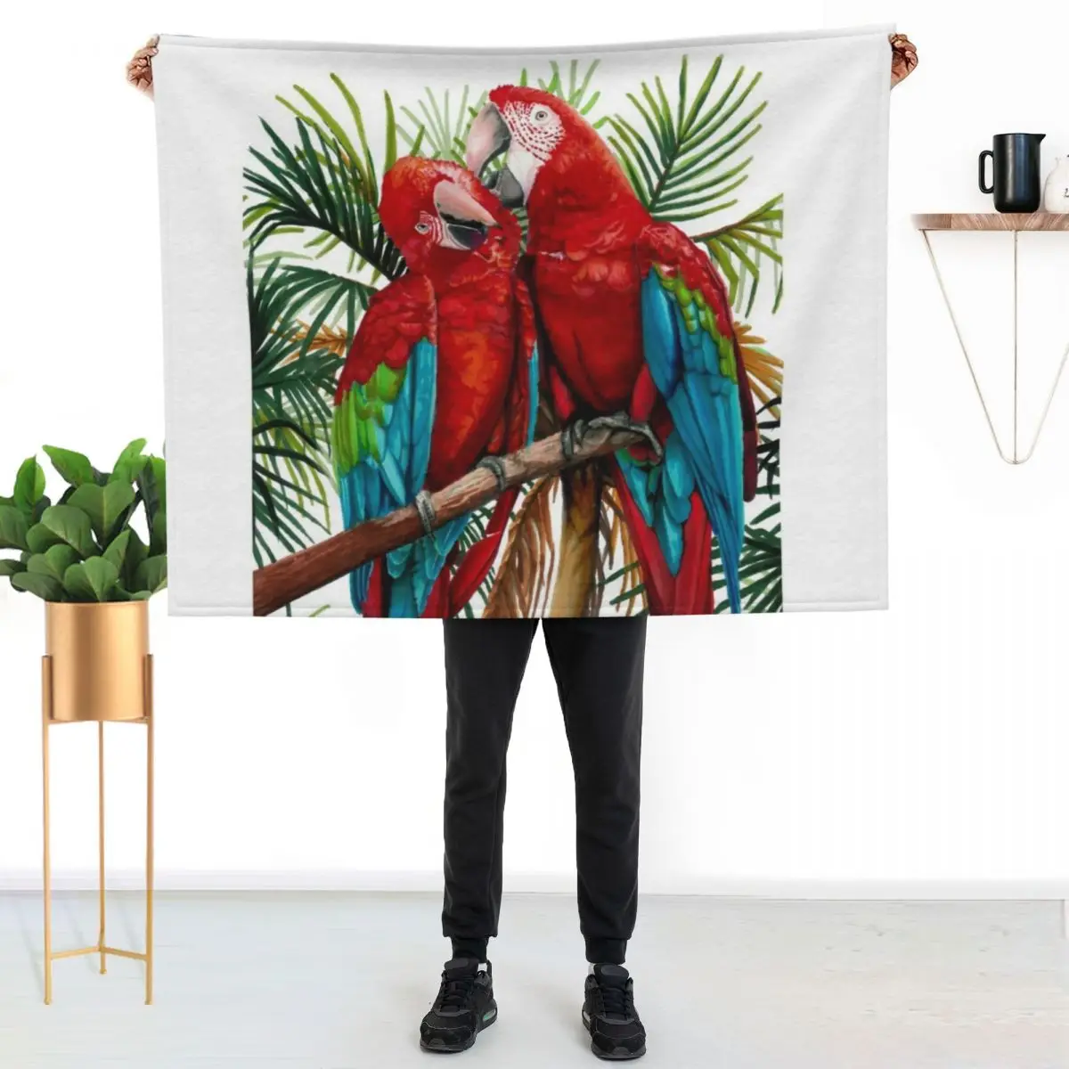 Macaws in Love Throw Blanket Bed covers Shaggy Giant Sofa Decoratives cosplay anime Fashion Sofas Blankets