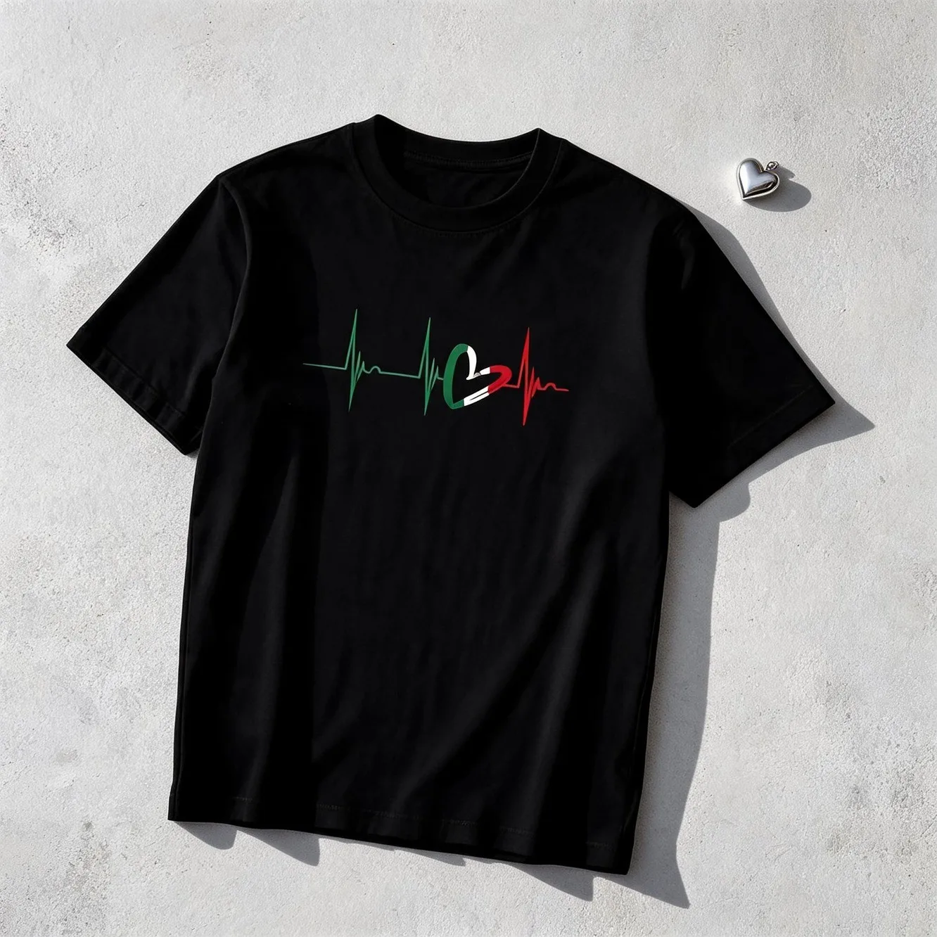 100% Cotton Mexico Heart Mexico Flag Heartbeat EKG Pulse Mexican Roots T-Shirt