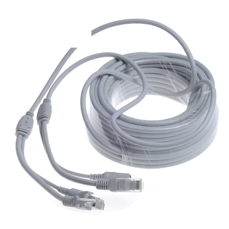 สายเคเบิลอีเทอร์เน็ต5M/10M/15M/20M/30M สายเคเบิล CAT5/CAT-5e RJ45 + DC สีเทาไฟสำหรับระบบกล้องวงจรปิด NVR