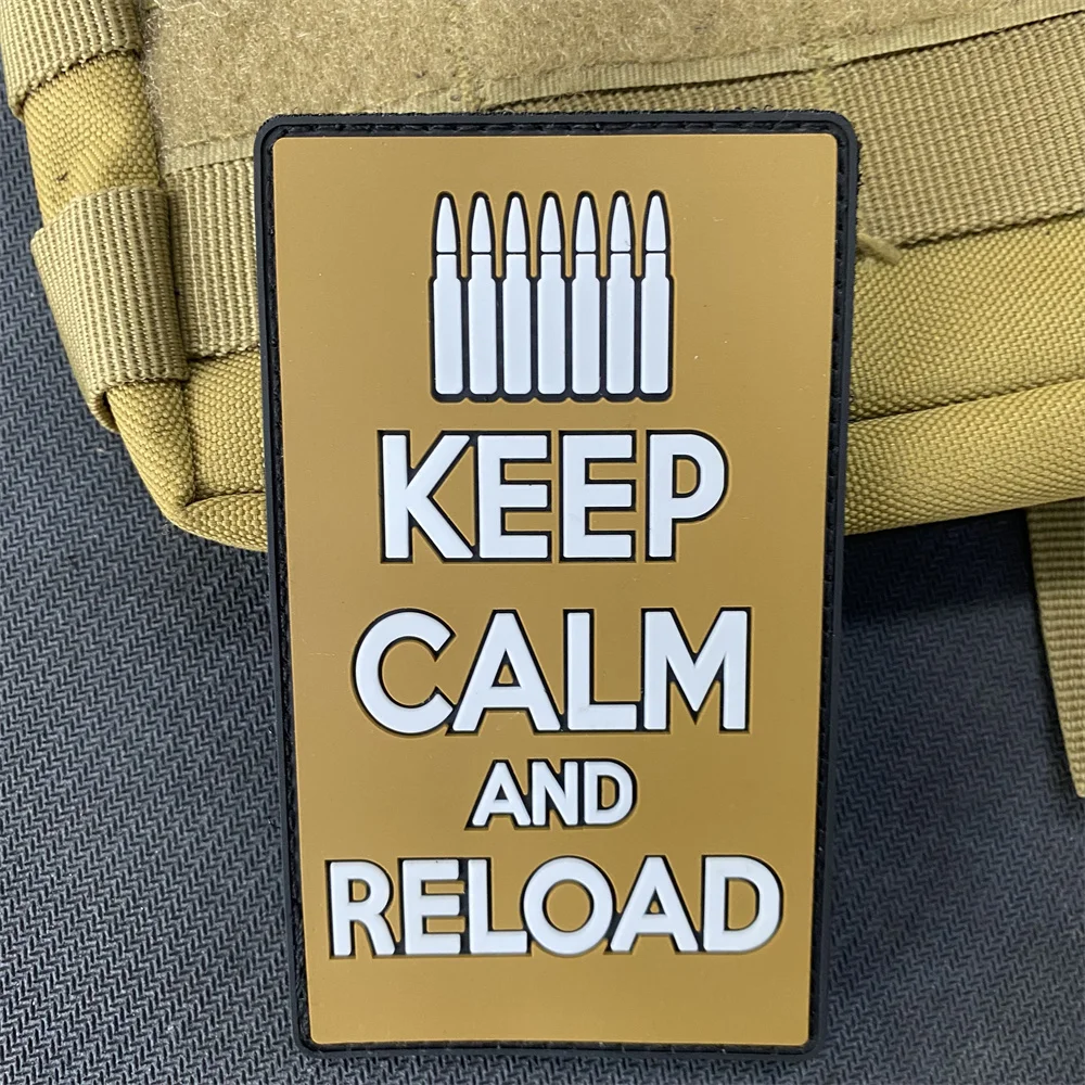 Keep Calm & Reload Rubber PVC Patches Voodoo Tactical VDT07- 0979016000   Plecak taktyczny naklejki morale Bullet odznaka wojskowa