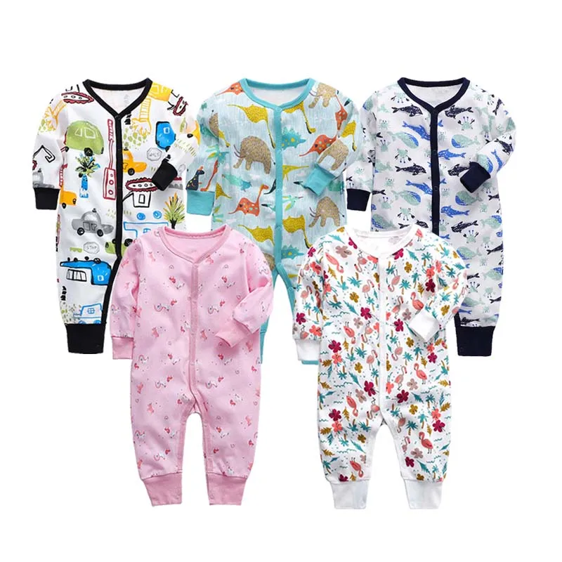 Ropa de algodón de manga larga para bebé, mono suave con cuello redondo para bebé de 0 a 24 meses, 5 piezas