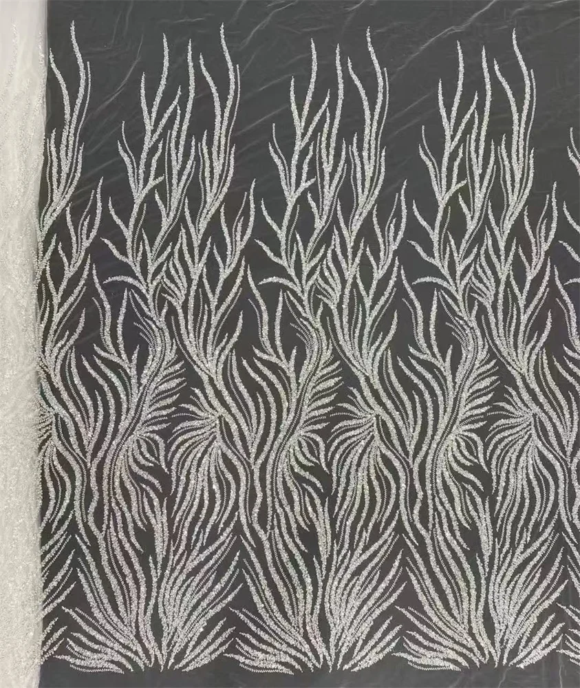 Tessuto trasparente pizzo tulle francese di alta qualità pizzo netto paillettes perline tessuto di pizzo per abiti da sera da sposa 5 yard