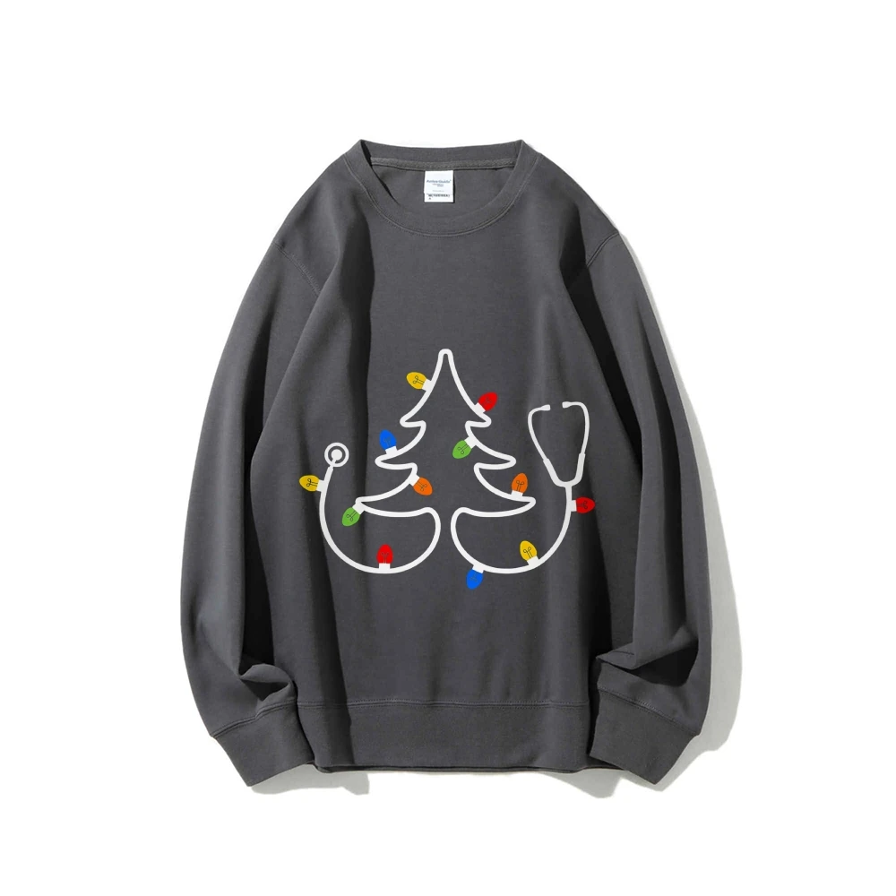 Stethoscope Christmas Sweatshirt Holiday Tree with Lights Hoody Medical Xmas Sweaters Nurse Gift Healthcare Worker Sweatshirt