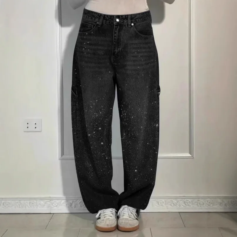 New women's pants 2026 European and American fashion star studded jeans casual pants for women