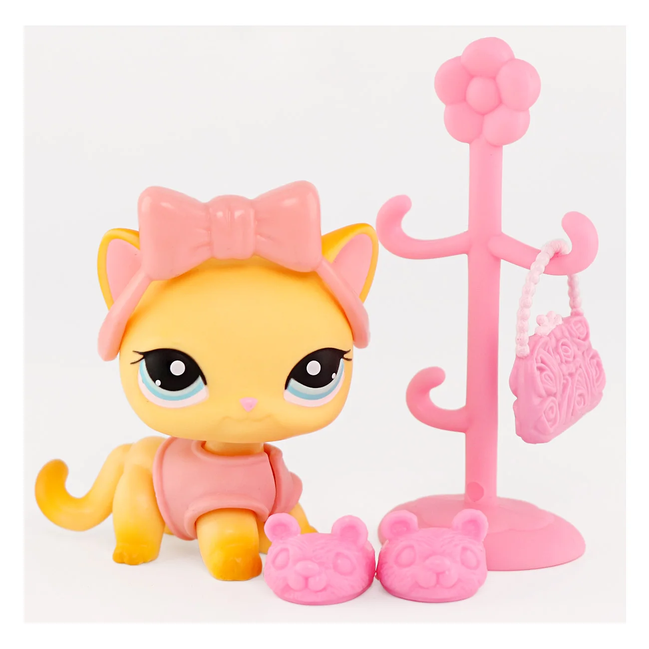 Minilpsshop Wackelkopf-Spielzeug, Kurzhaar-Katze mit Zubehör, bodenstehend, Blumenregal, Tasche, Schuhe, Kindergeschenk für Jungen und Mädchen