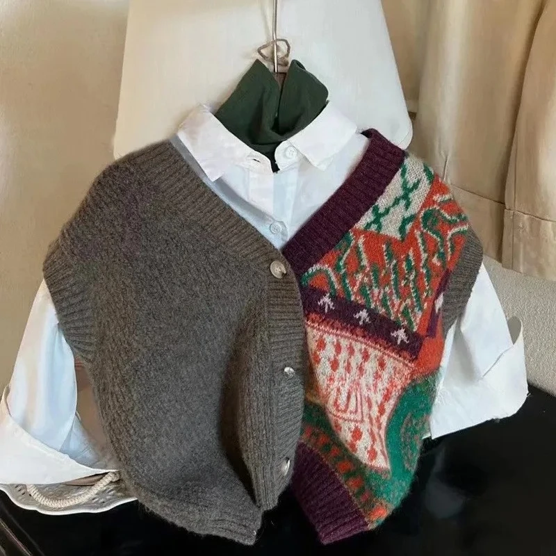 

New Children's Korean Edition Retro Knitted Vest Spring and Autumn Boys and Girls' Western Style Sweater Vest