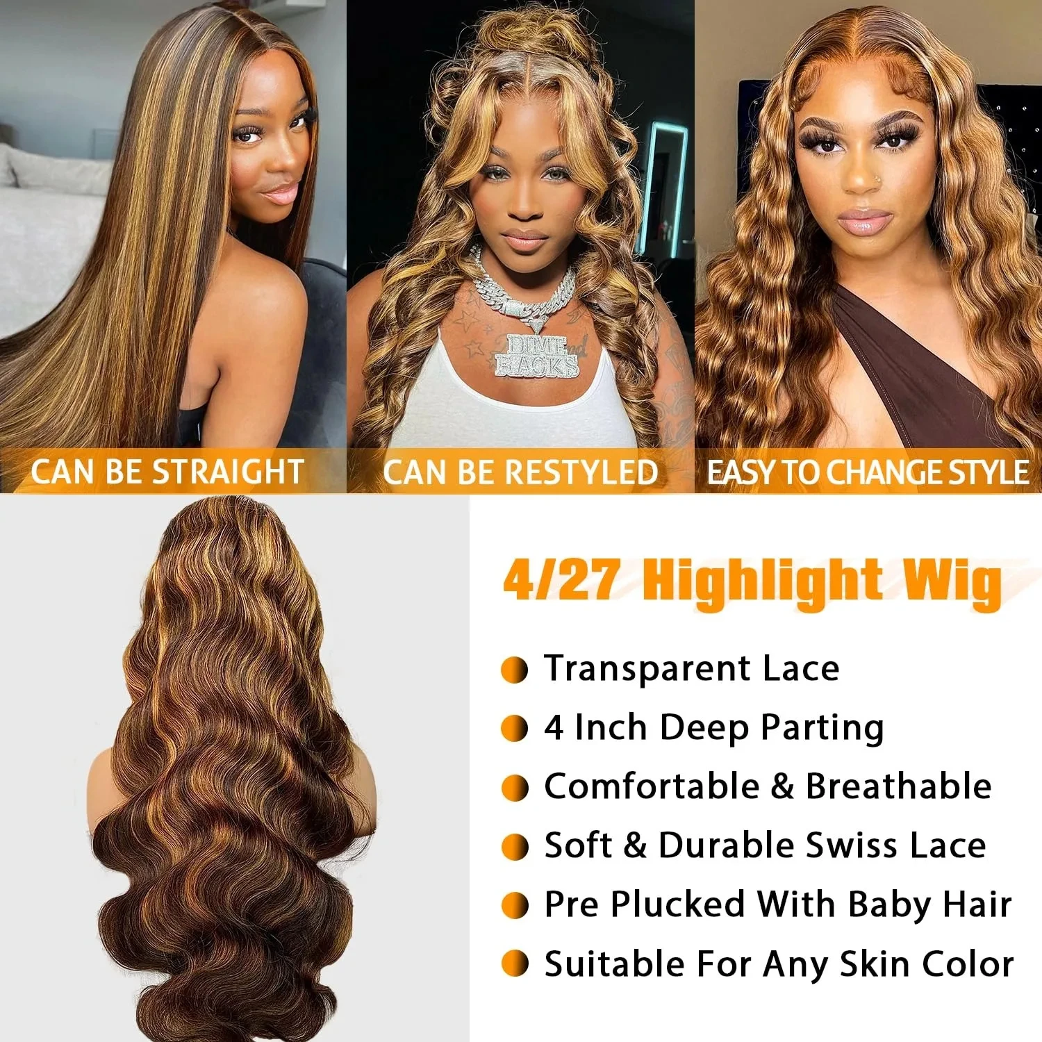 바디 웨이브 가발 200% 밀도 4/27 하이라이트 가발 인모 13x6 HD 레이스 프론탈 가발 브라질 가발 오리지널 플래시 세일