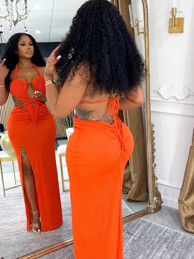 Bonnie Forest-Vestido largo ajustado fruncido para mujer, precioso Vestido elegante de verano con cuello Halter y abertura larga, vestidos de fiesta, Vestido de playa