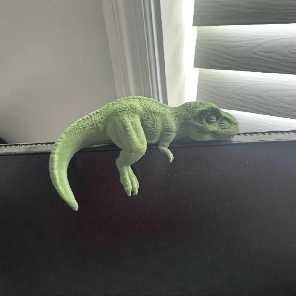 Sleeping T-Rex Monitor Topper Figurines 3D Printed Mini Lazy Dinosaur Ornaments for Desk/Monitor/Shelf Cute Jurassic Dino Decor view 4