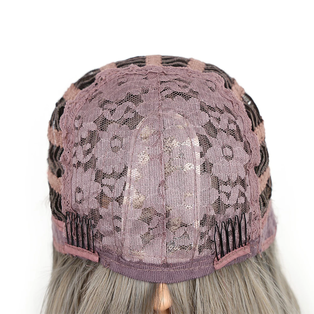 Pelucas sintéticas de longitud media con flequillo fino, Pelo Rizado interno, gorra de red rosa, resistente al calor, accesorio para el cabello de cosplay para niña