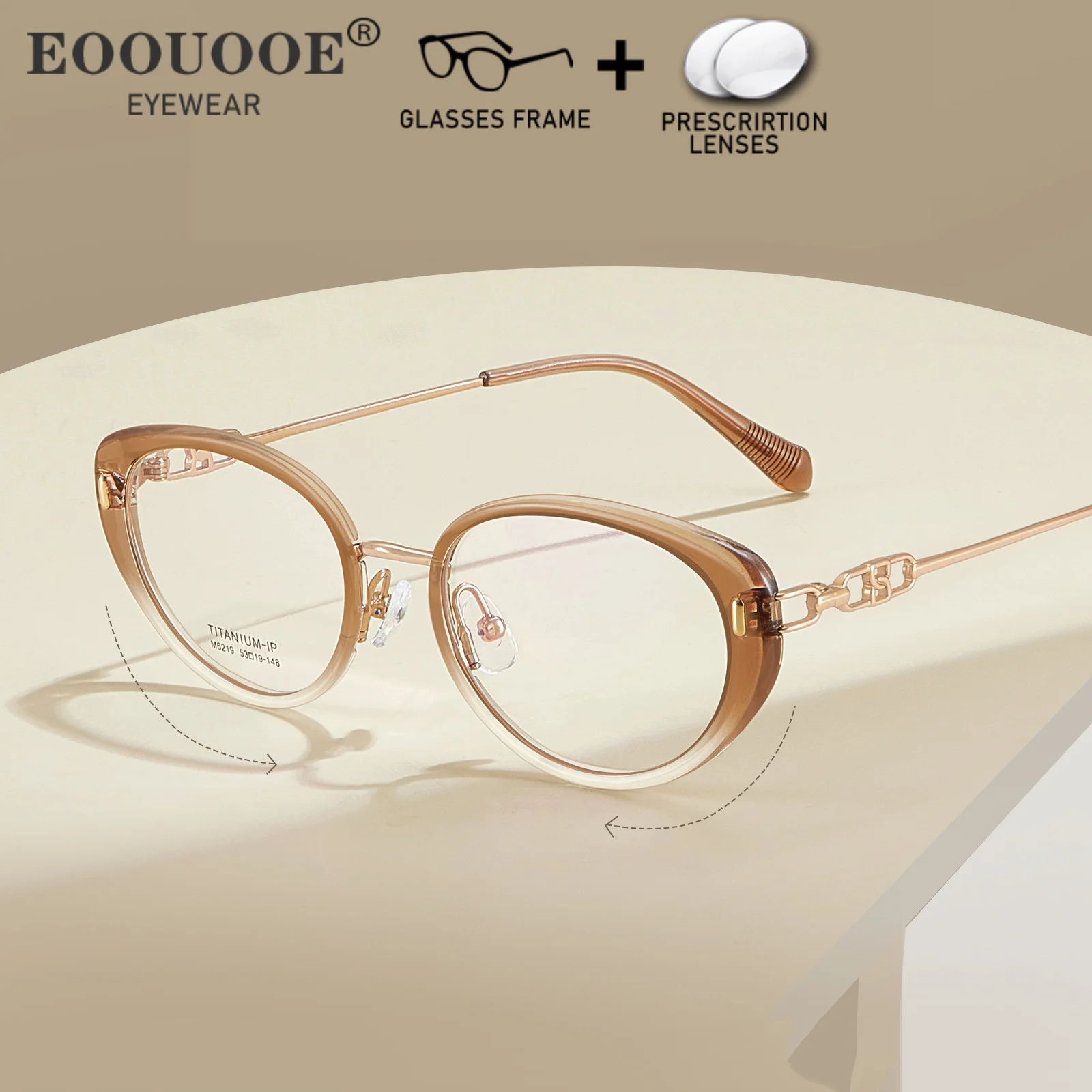 

Cat Eye Glasses TR90 Titanium Women Prescription Lenses Customiz Progressive Anti-Blue Light Photochromic Anti reflection