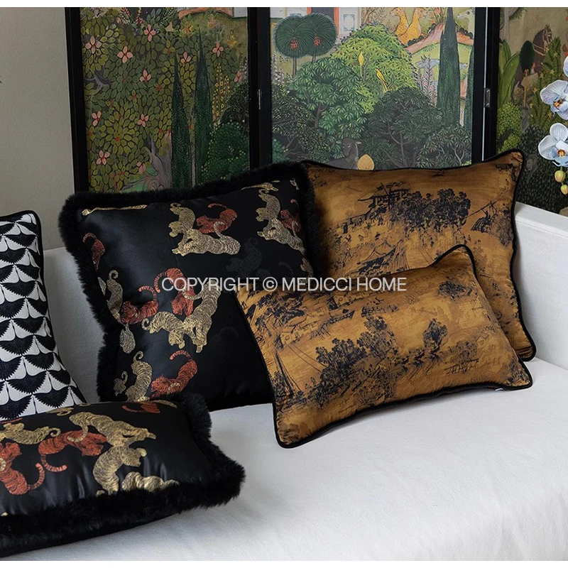 Imagem -02 - Medicci Casa Chinoiserie Capa de Almofada Decorativa Fronha Sunconjunto Glow Paisagem Requintado Retro Accent Home Decor Ecletismo